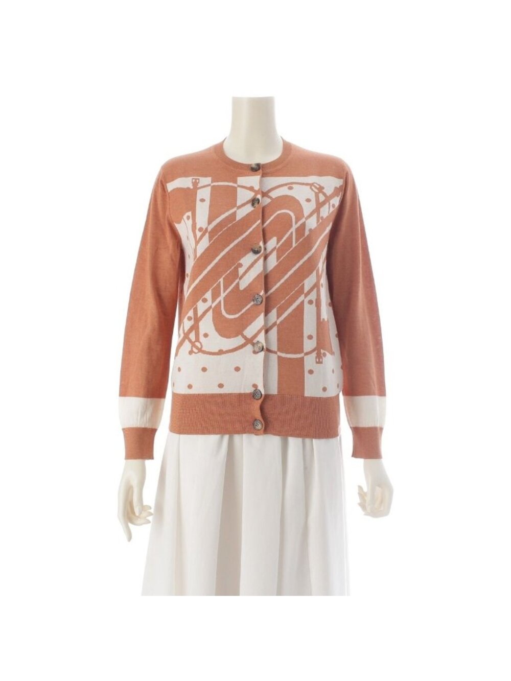 Hermes Clic Clac Silk Cashmere Sellier Buttons Cardigan Top Knit Orange